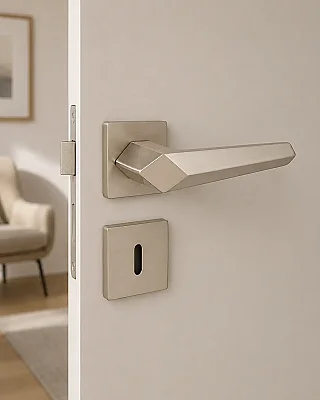 Çebi Sata Modeli Kare Rozetli Oda Kapı Kolu Nikel Saten (A528111108) - 1