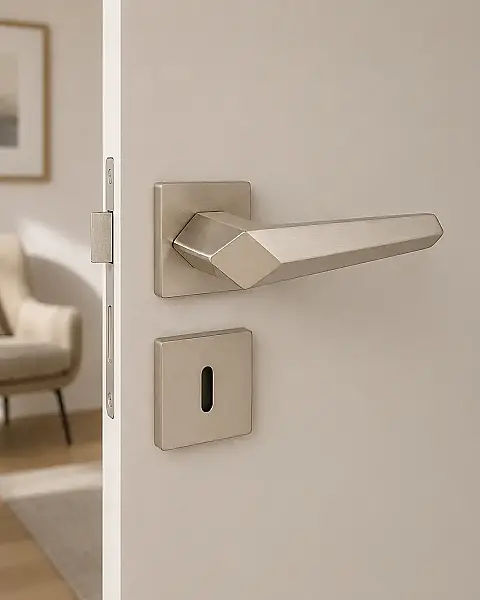 Çebi Sata Modeli Kare Rozetli Oda Kapı Kolu Nikel Saten (A528111108) - 1