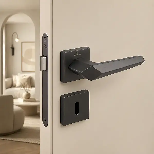 Çebi Sata Modeli Kare Rozetli Oda Kapı Kolu Mat Siyah (A528111224) - 1