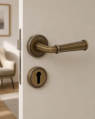 Gena Modeli Yuvarlak Rozetli Yale Kapı Kolu Antik Bronz (A568412110) - 1