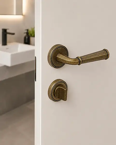 Gena Modeli Yuvarlak Rozetli WC Kapı Kolu Antik Bronz (A568413110) - 1