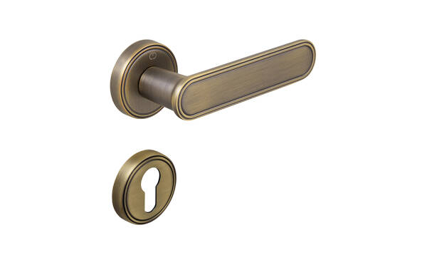 Çebi Kaf Modeli Yuvarlak Rozetli Yale Kapı Kolu Fırçalanmış Antik Pirinç (A579412 MP30) - 2