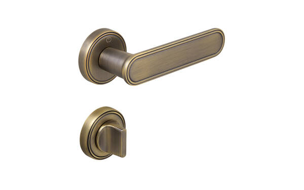 Çebi Kaf Modeli Yuvarlak Rozetli WC Kapı Kolu Fırçalanmış Antik Pirinç (A579413 MP30) - 3