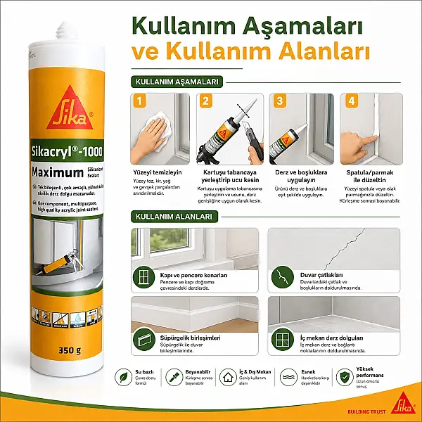 Sika cryl 1000 Maximum Beyaz Mastik 350gr Akrilik Macun (TUT28 ) - 2