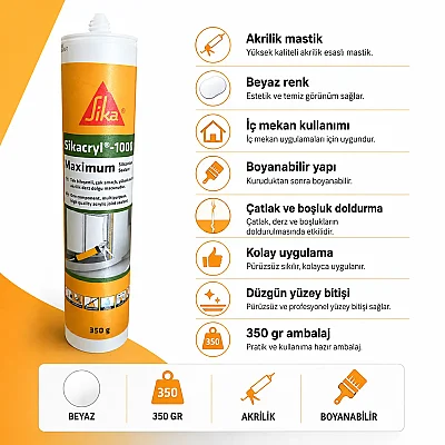 Sika cryl 1000 Maximum Beyaz Mastik 350gr Akrilik Macun (TUT28 ) - 4