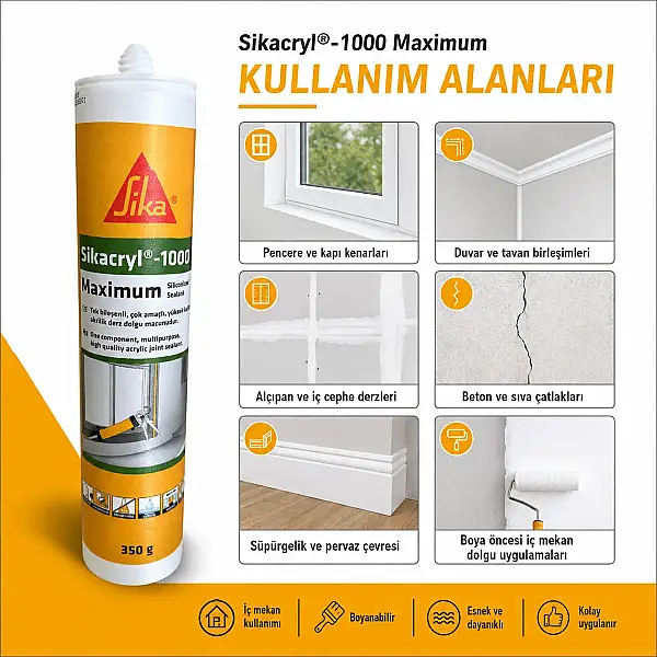 Sika cryl 1000 Maximum Beyaz Mastik 350gr Akrilik Macun (TUT28 ) - 5