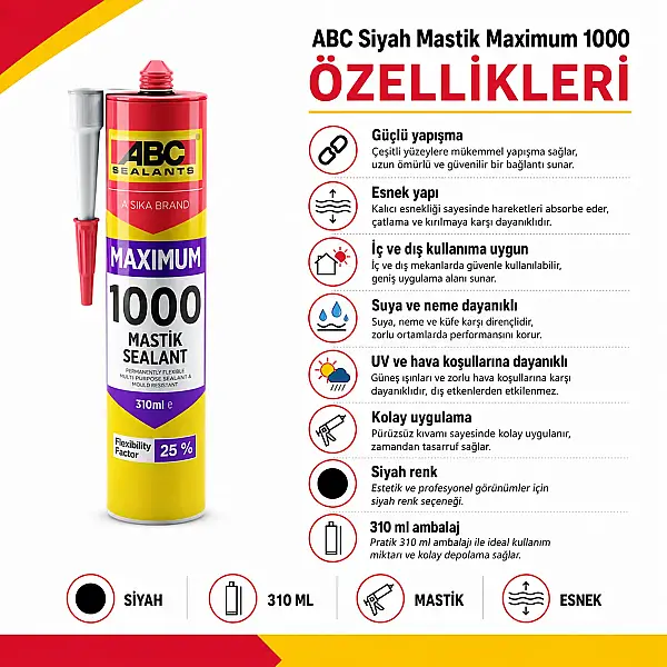 Abc Siyah Mastik 1000lik Maximum 310ml (SS800-35) - 2