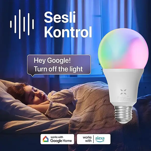 Akıllı Ampul | 9W, Wifi, 16 Milyon Renk, Mobil Kontrollü, Sesli Komut, RGB Led Ampul (X7021) - 4