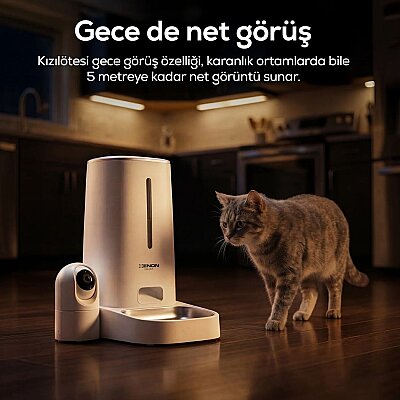 Akıllı Mama Kabı (Kameralı) | 2MP Gece Görüş, WiFi Mobil Kontrol, Çelik Kase, Çift Yönlü Ses (X8610) - Xenon Smart (1)