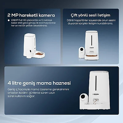 Akıllı Mama Kabı (Kameralı) | 2MP Gece Görüş, WiFi Mobil Kontrol, Çelik Kase, Çift Yönlü Ses (X8610) - 3