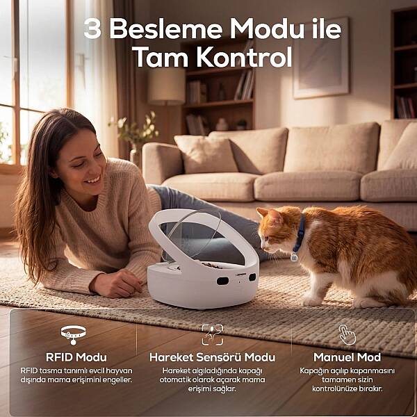 Akıllı Mama Kabı | RFID, Mobil Kontrol, 400ml Kase, 3 Modlu, Kedi Köpek Uyumlu (X8607) - 4