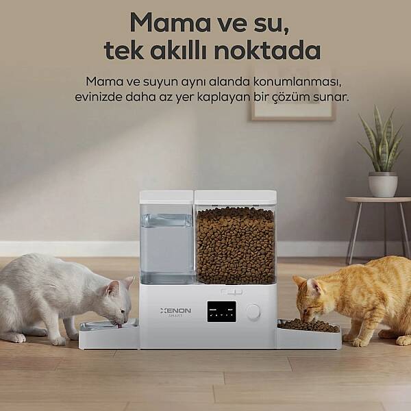 Akıllı Mama ve Su Kabı | Akıllı 2 in 1 Besleyici, WiFi, Çelik Kase, 3.5L/2L, Sessiz Sifon (X8616) - 3