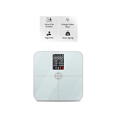 Akıllı Tartı | 17 Temel Vücut Analizi, Nabız Ölçer, Mobil Kontrol, Dijital Baskül (Beyaz - X8702_M0) - Xenon Smart (1)