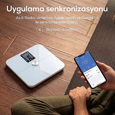 Akıllı Tartı | 17 Temel Vücut Analizi, Nabız Ölçer, Mobil Kontrol, Dijital Baskül (Beyaz - X8702_M0) - 4