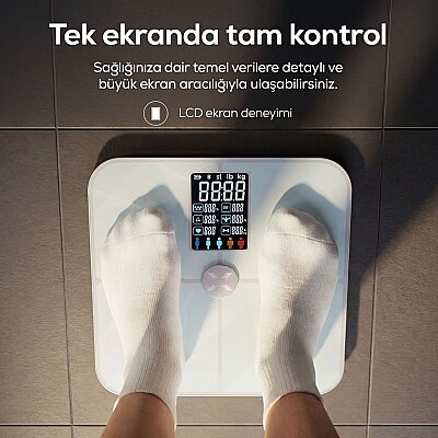 Akıllı Tartı | 17 Temel Vücut Analizi, Nabız Ölçer, Mobil Kontrol, Dijital Baskül (Beyaz - X8702_M0) - 5