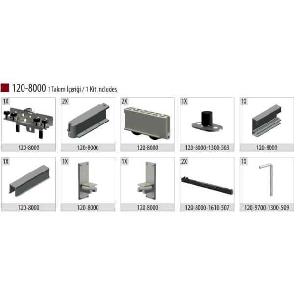 Albatur DoorSlide 8000 Hayalet Kapı Mekanizması Ghost Sliding Door System 60KG Çift Yöne Frenli (120-8000-3410-1200) - 3