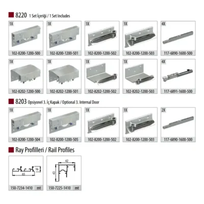 Albatur Sürme Kapak Sistemi 100kg 2 Kapaklık Set Mekanizma - Ray Hariçtir (102-8220-1200) - Albatur (1)