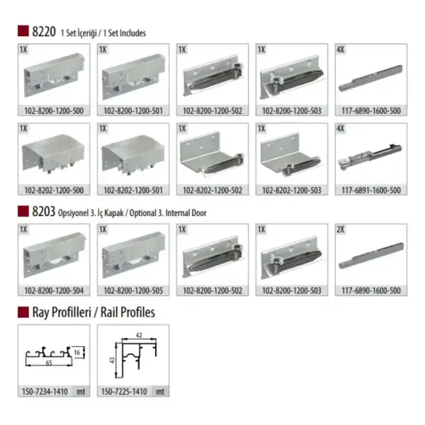 Albatur Sürme Kapak Sistemi 100kg 2 Kapaklık Set Mekanizma - Ray Hariçtir (102-8220-1200) - 2