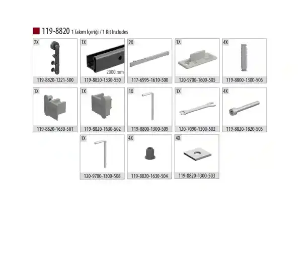 Albatur Üstten Askı Sürme Kapı Sistemi Frenli Siyah 2 Metre (119-8820-3430-2000) - 2