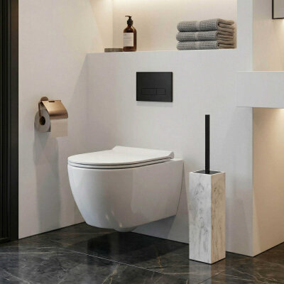 System Tuvalet Fırçası Mermer Desenli/Siyah Renk (BA4037 009 R3-AL6) - System Banyo