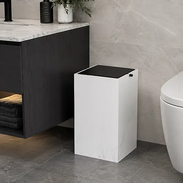 System Banyo Çöp Kovası 4 L Mermer Desenli/Siyah Renk (BA4037 030 R3-AL6) - 1