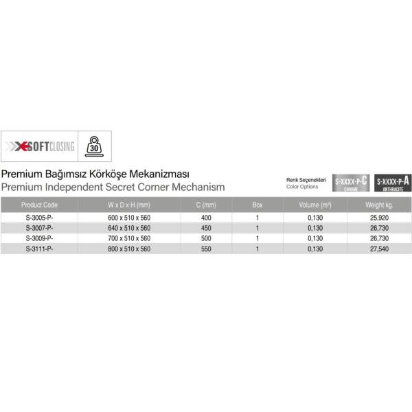 Starax 50cm Premium Bağımsız Körköşe Mekanizması Antrasit Renk (S-3009-P-A) - 7