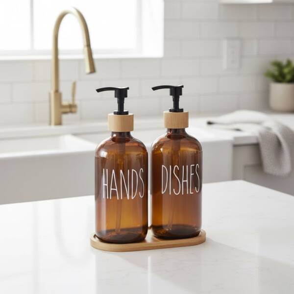 Balsa 2li Mutfak Cam Sıvı Sabunluk Seti Amber (BLS SBN001) - 1