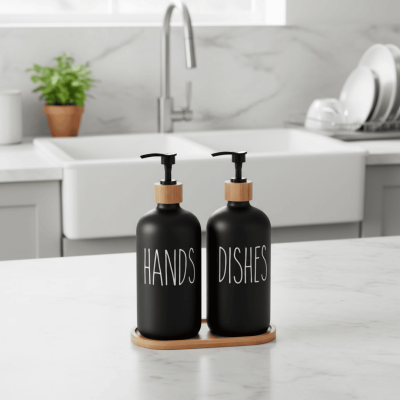 Balsa 2li Mutfak Cam Sıvı Sabunluk Seti Siyah (BLS SBN003) - Balsa Group (1)