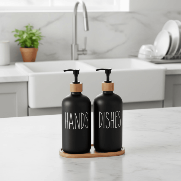 Balsa 2li Mutfak Cam Sıvı Sabunluk Seti Siyah (BLS SBN003) - 2