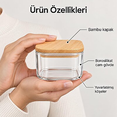 Bambu Kapaklı Cam Kavanoz Şeffaf 8*5 cm (AMZ3) - 5
