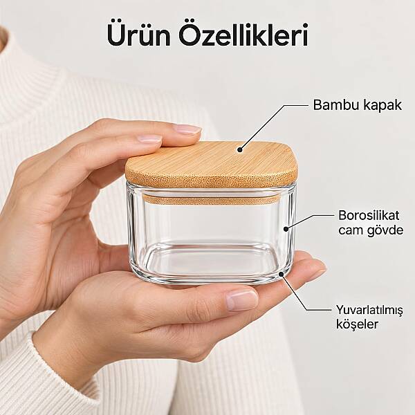 Bambu Kapaklı Cam Kavanoz Şeffaf 8*5 cm (AMZ3) - 5