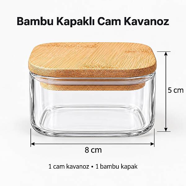 Bambu Kapaklı Cam Kavanoz Şeffaf 8*5 cm (AMZ3) - 7