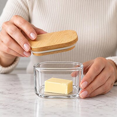 Bambu Kapaklı Cam Kavanoz Şeffaf 8*5 cm (AMZ3) - SESE
