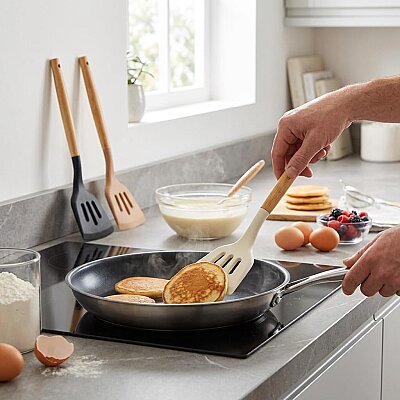 Bambu Saplı Delikli Silikon Spatula Karışık Renk - 3