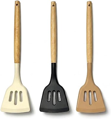 Bambu Saplı Delikli Silikon Spatula Karışık Renk - Genel