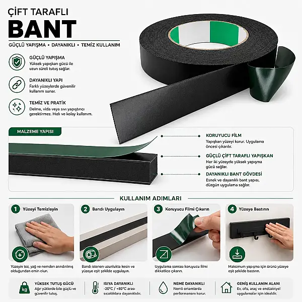 Sese Çift Taraflı Bant 20mm / 10 Metre (BA117) - 3