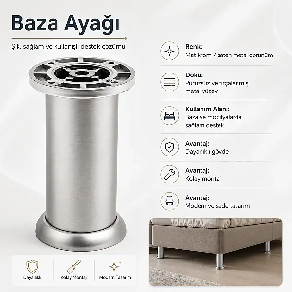 Eroğlu Baza Ayağı Eko Jumbo Mat Krom 15cm x 61mm Plastik (EA449) - 2