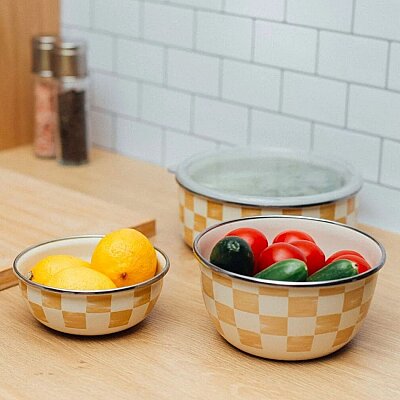 Beige Emaye İkili Kase Seti (EMAY5) - Emaylab (1)