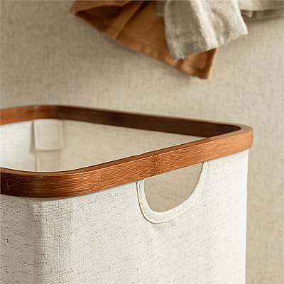 Bigso Bambu Kare Çamaşır Sepeti Keten 30x30x30 cm (Bİ 6982S0601-99) - 4