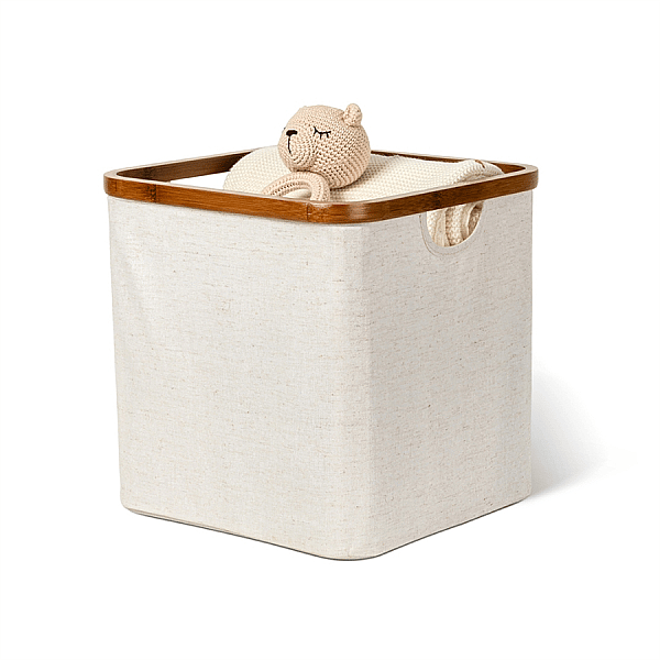 Bigso Bambu Kare Çamaşır Sepeti Keten 30x30x30 cm (Bİ 6982S0601-99) - 1