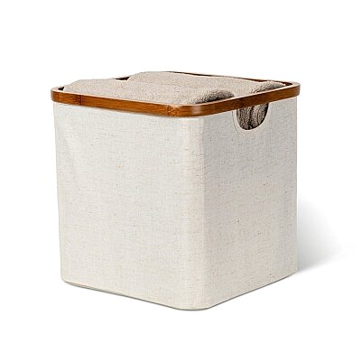 Bigso Bambu Kare Çamaşır Sepeti Keten 30x30x30 cm (Bİ 6982S0601-99) - 6