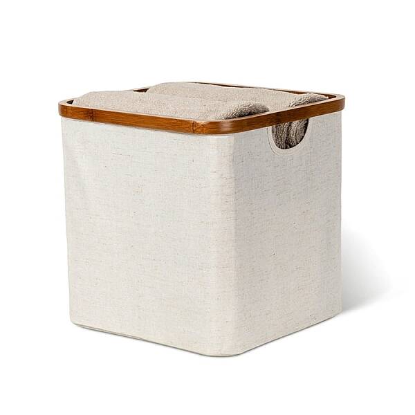 Bigso Bambu Kare Çamaşır Sepeti Keten 30x30x30 cm (Bİ 6982S0601-99) - 6