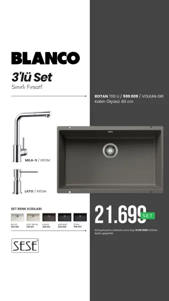 Blanco Rotan 700 U Volkan Gri 3 Lü Set (599 009) - 1