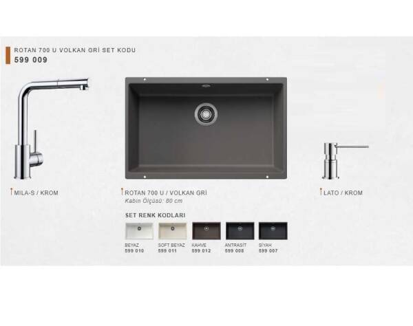 Blanco Rotan 700 U Volkan Gri 3 Lü Set (599 009) - 2