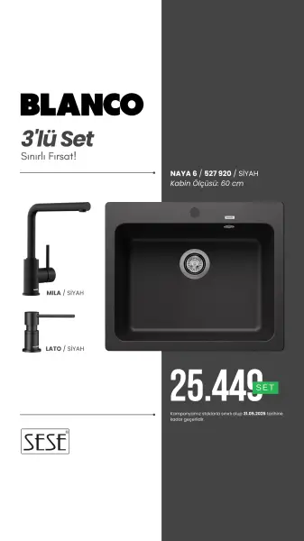 Blanco Naya 6 Siyah + Mila Spiralsiz Mat Siyah + Lato Mat Siyah Sabunluk 3lü Set Siyah (527 920) - 1