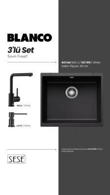 Blanco Rotan 500-U Siyah Mila Spiralsiz Mat Siyah Lato Mat Siyah Sabunluk (527 919) - Blanco