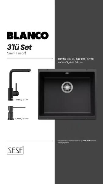 Blanco Rotan 500-U Siyah Mila Spiralsiz Mat Siyah Lato Mat Siyah Sabunluk (527 919) - 1
