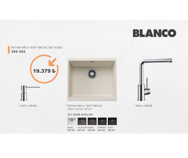 Blanco Rotan 500 U Soft Beyaz SET 3 Lü (599 005) - 1