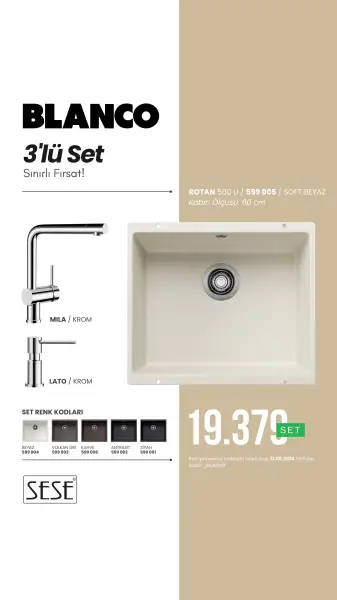 Blanco Rotan 500 U Soft Beyaz SET 3 Lü (599 005) - 1