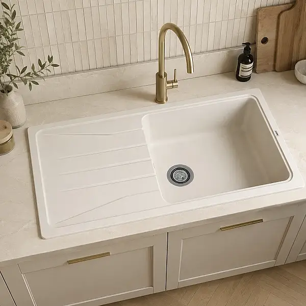 Blanco Sona XL 6S Evye Tezgah Üstü 1 Gözlü Her İki Yöne Kullanılabilir Granit Eviye Soft Beyaz (527158) - 1